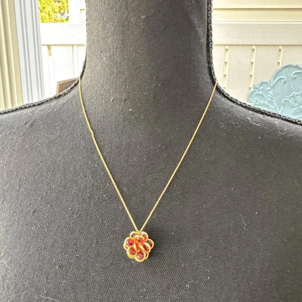 Kate Spade Gold Tone Crystal Ruby Flower Pendant Necklace Fashion Trendy NEW